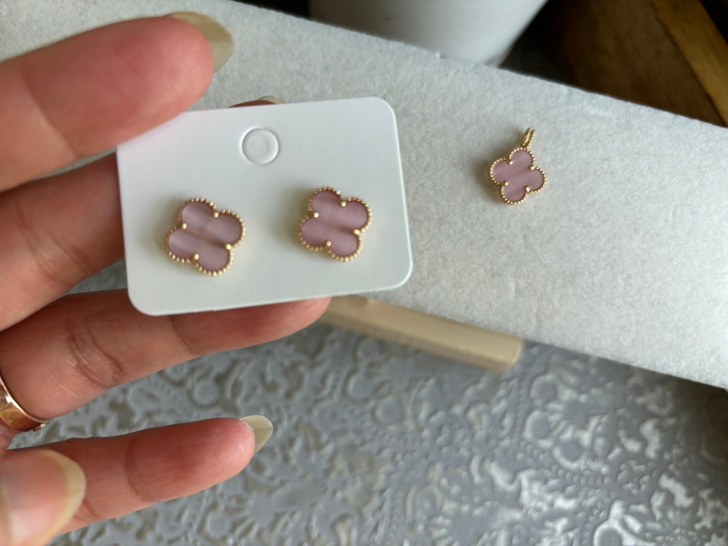 18K Real Gold Pink Opal