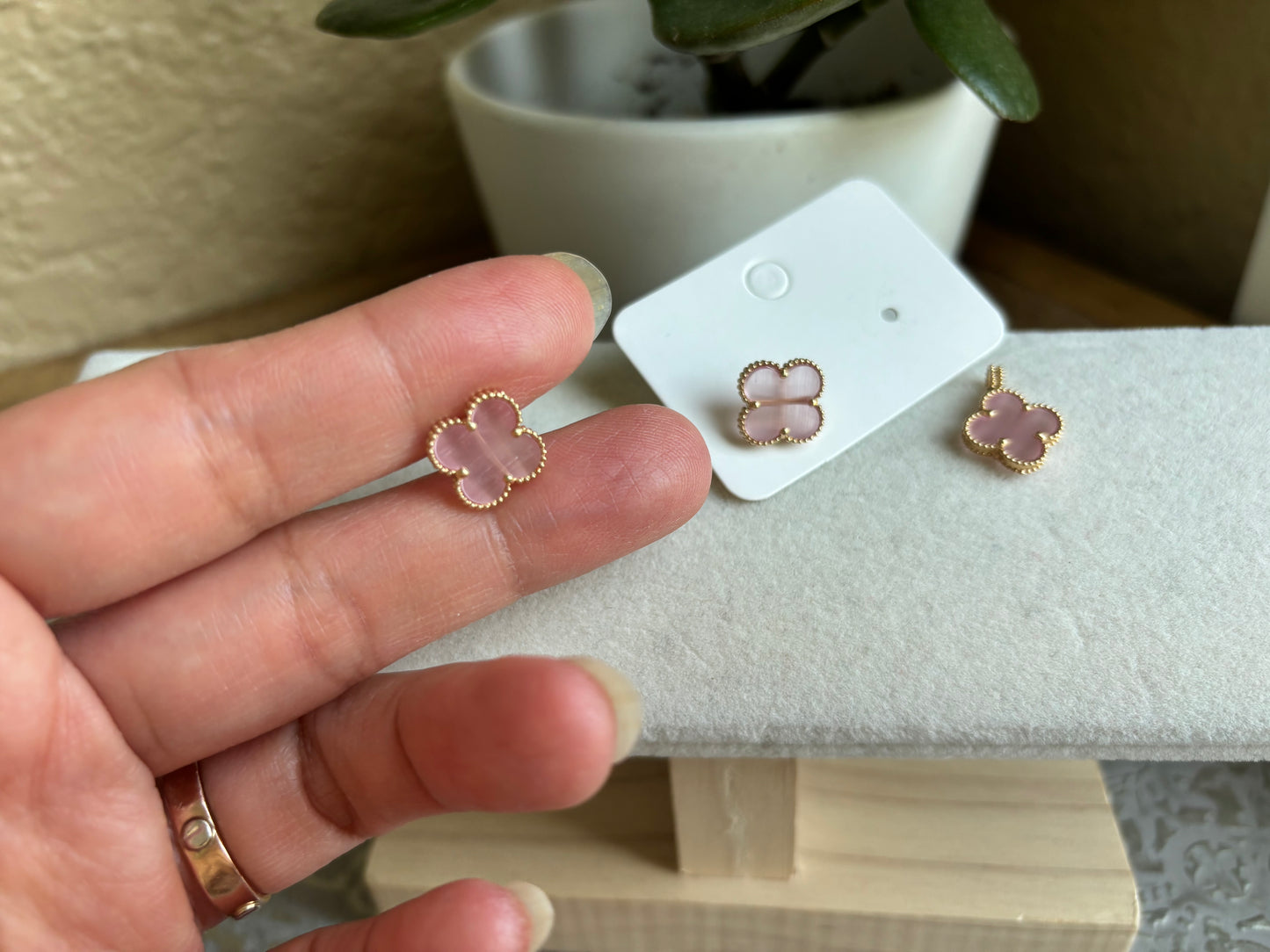 18K Real Gold Pink Opal