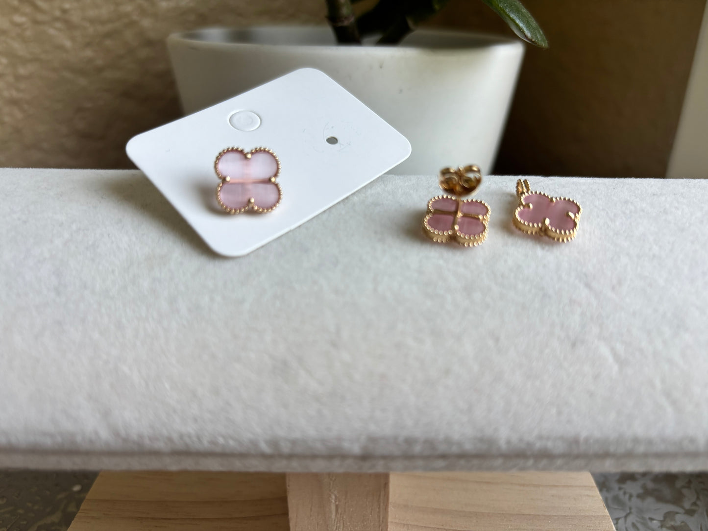 18K Real Gold Pink Opal