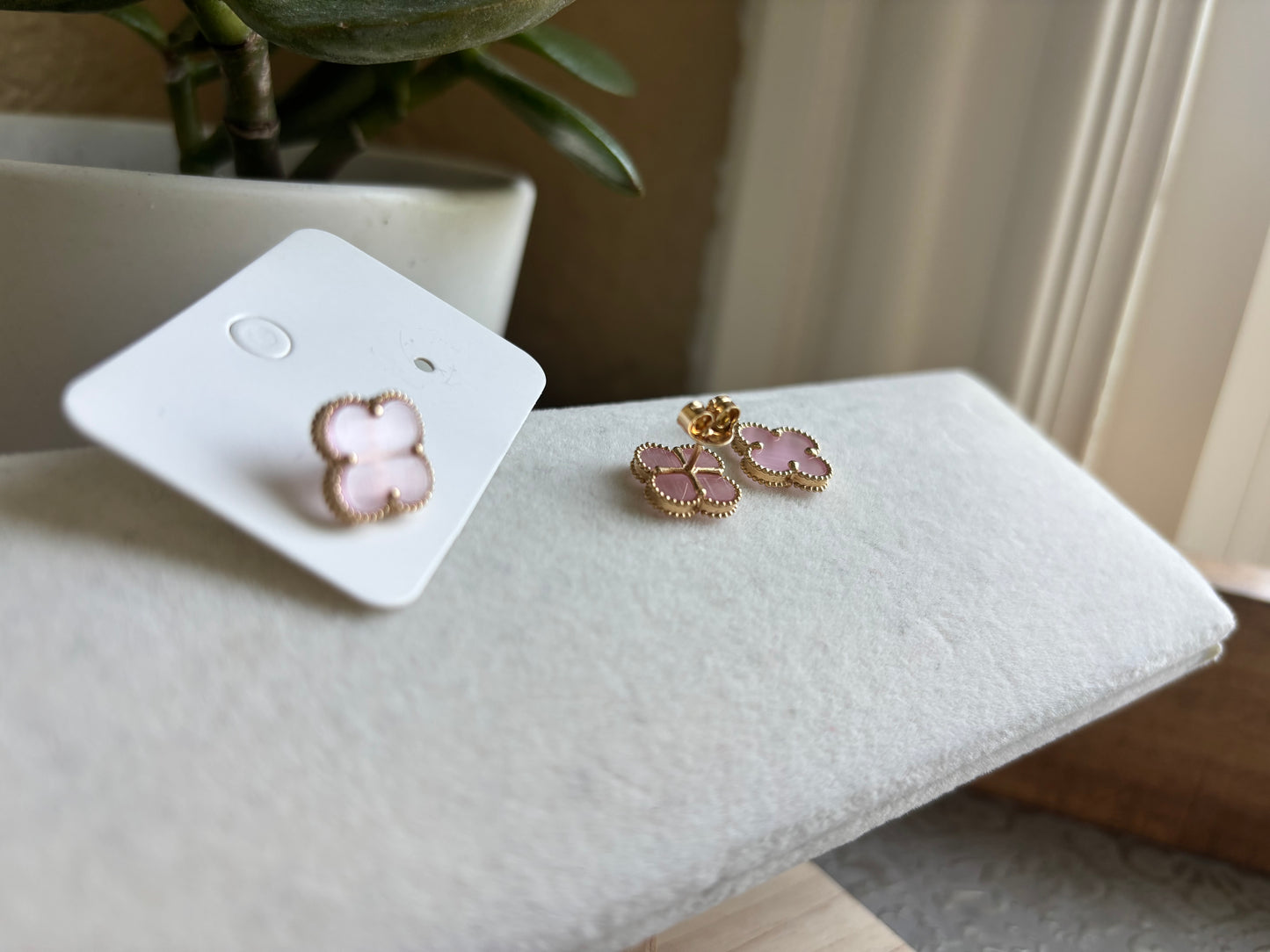 18K Real Gold Pink Opal