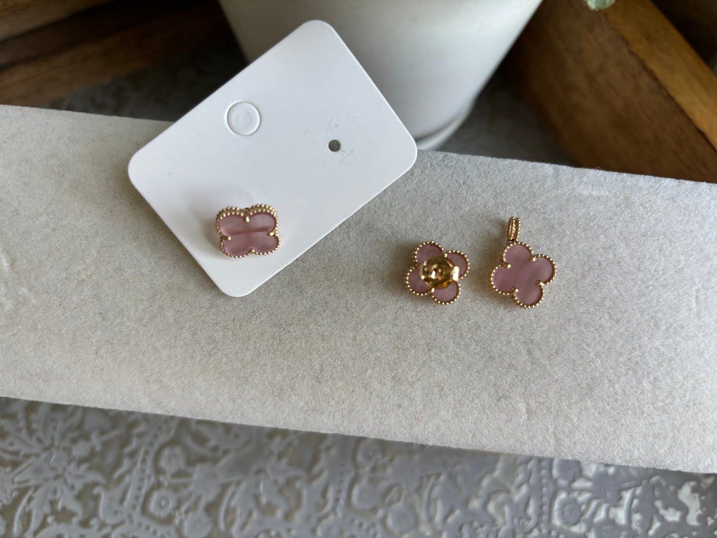 18K Real Gold Pink Opal