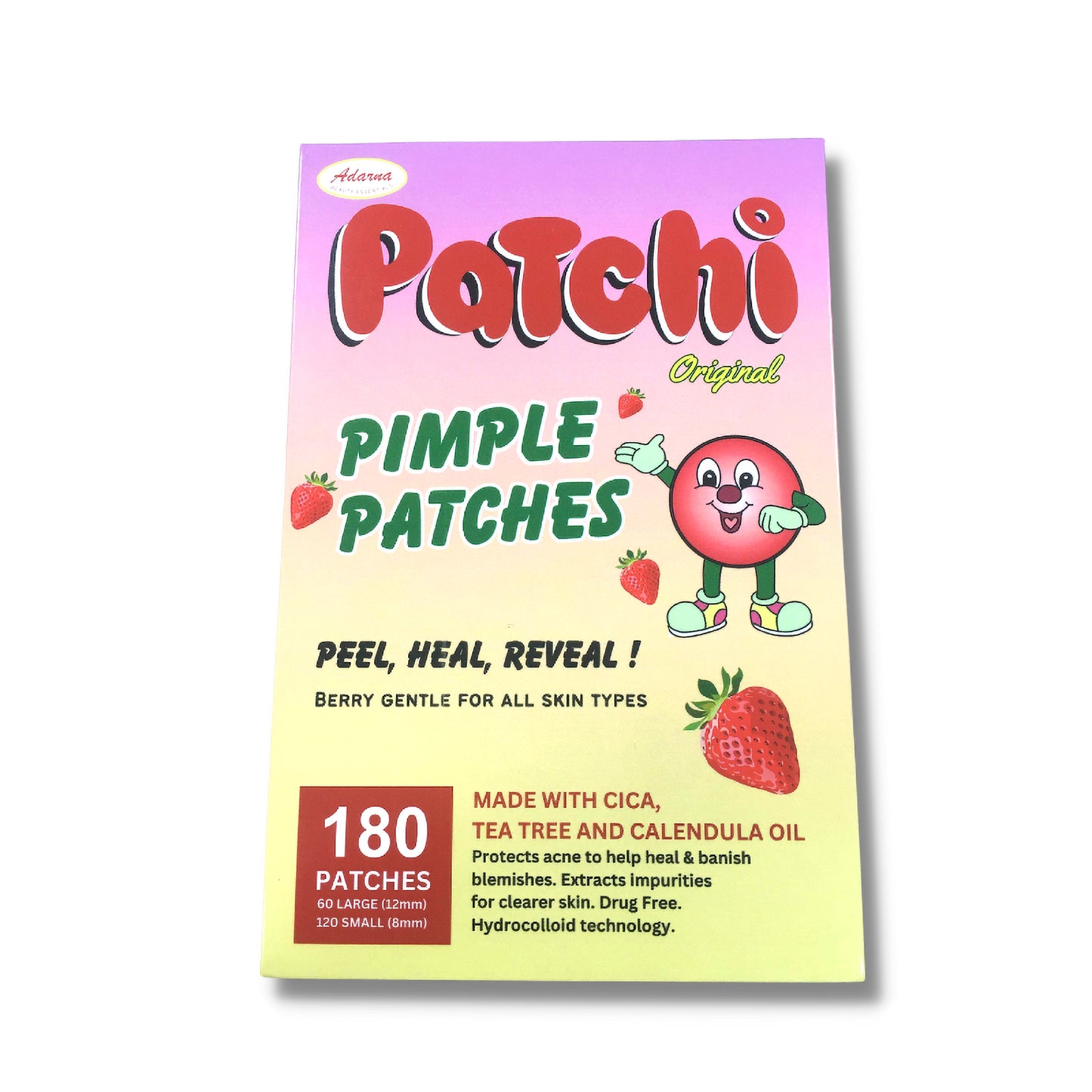 Patchi Acne Pimple Patch by Adarna Essentials (180 count) - Invisible Hydrocolloid Acne Patches with Tea Tree, Calendula, and Cica Essential Oils, Vegan and Cruelty Free, 2 Sizes